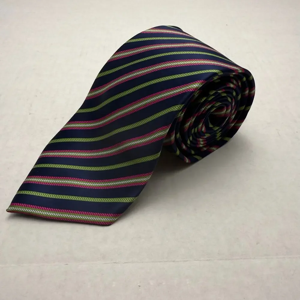 Toro Firenze Italy Silk Striped Tie Navy Pink Green Diagonal Necktie